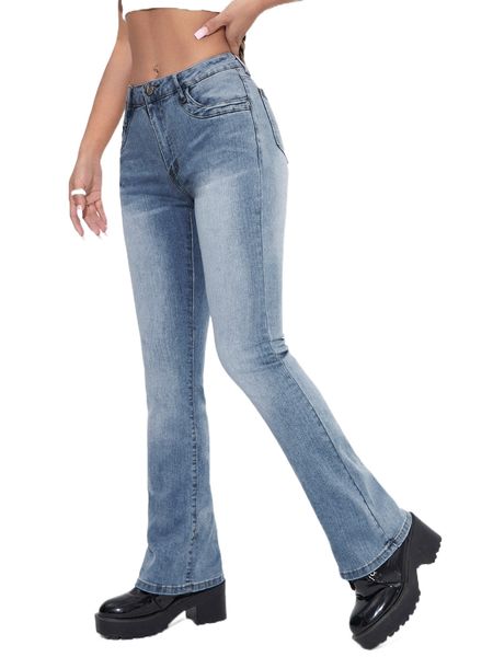 

slant pocket bootcut leg jeans p5om#, Blue