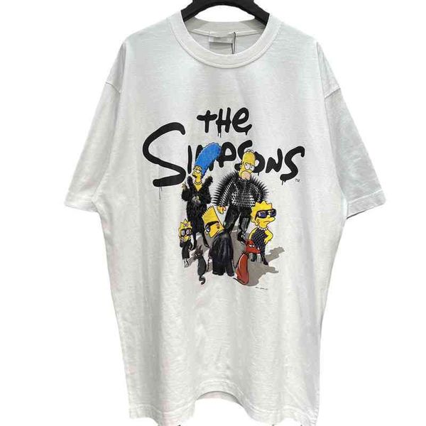 

v9wy 22ss new paris family co branded simpsons short sleeve t-shirt version loose unisex, White;black