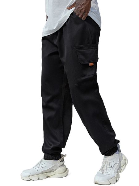 

extended sizes men flap pocket cargo pants 51hk#, Black