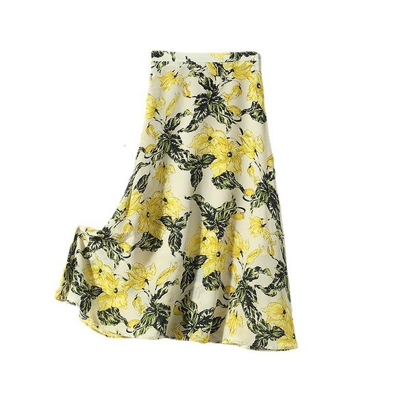 

skirts summer street trendsetter versatile yellow printed skirt silk v2x5, Black