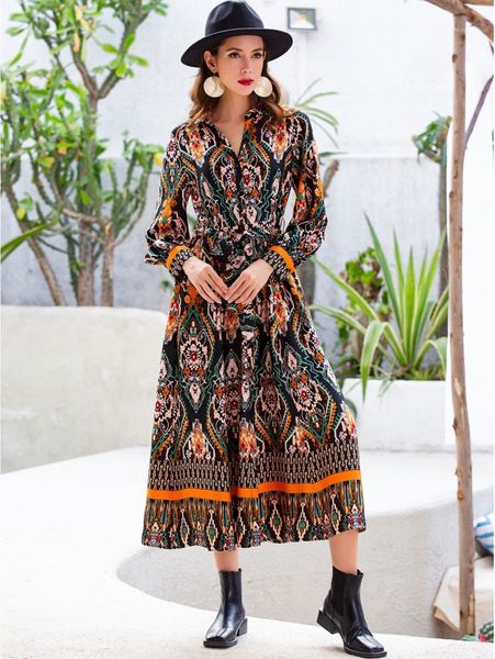 

damask print belted shirt dress b2wt#, Black;gray