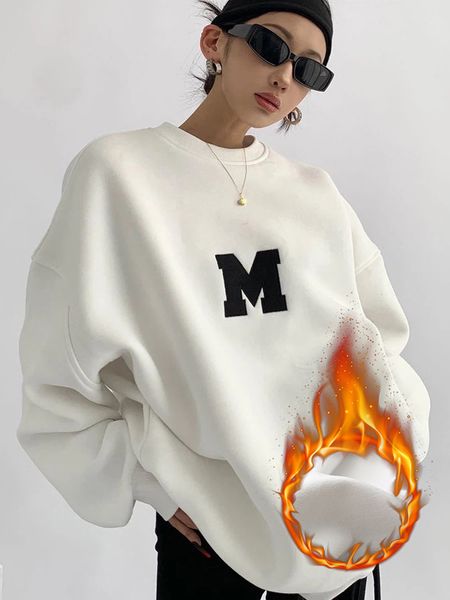 

women's hoodies sweatshirts circyy fleece sweatshirt women oversized winter y2k clothes pullovers embroidery letter fashion flocking w, Black
