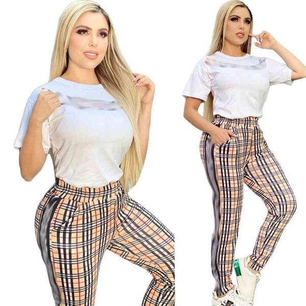

j2674 brand designer women clothing letter print short sleeve trousers set, White