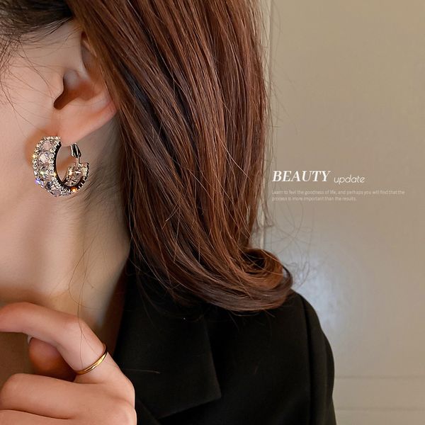 

925 silver stud rhinestone-encrusted zircon geometric c- shaped earrings light luxury minority design sense ear ring graceful personality ad, Golden