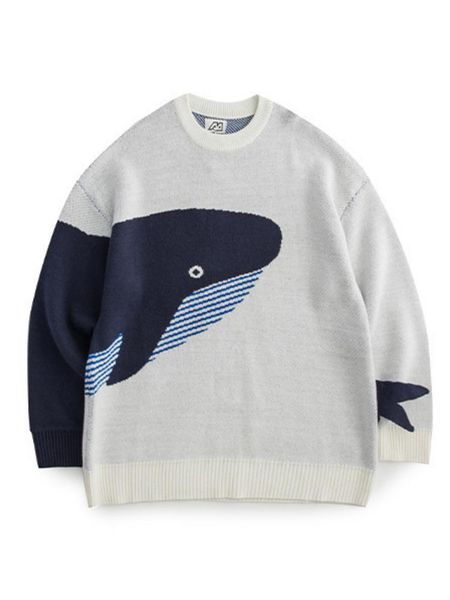 

men's vests men's knitted sweater whale o-neck harejuku couple pullover casual outwear knitwear streetwear spring autumn sweaters, Black;white