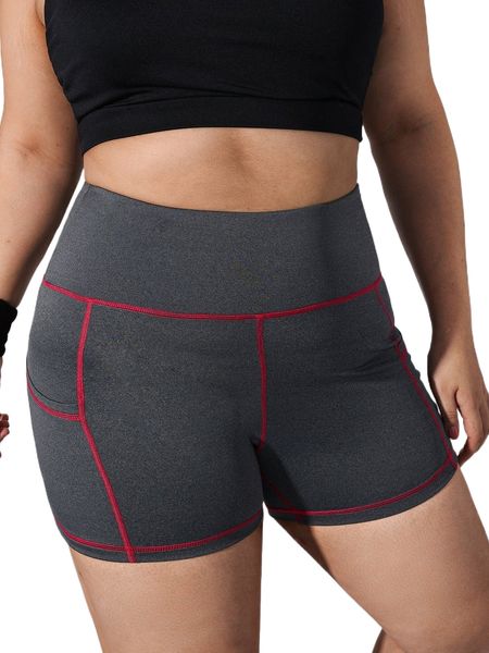 

plus stitching wide waistband sports shorts x6gj#, Black