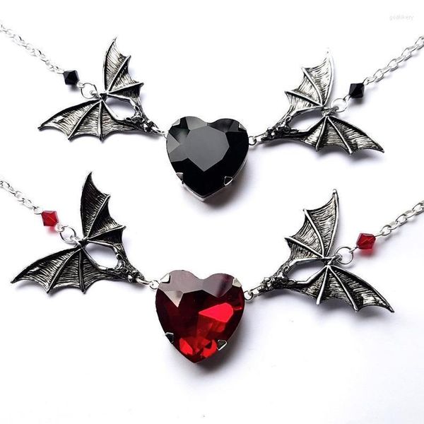 Chaînes Collier de chauve-souris plaqué argent avec coeur rouge //Gothique //Bat //Bijoux d'Halloween //Vampire JewelryChains Godl22