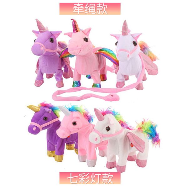 

electric plush with colorful lights, walking and dancing, singing, pegasus unicorn point toys