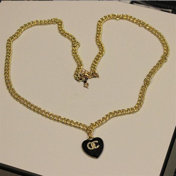 

fashion designer 18k gold plated curb chain pendant necklaces luxury brand double letter geometric black peach heart sweater chain277b, Silver
