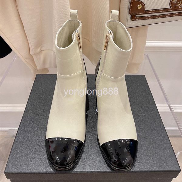 

boots high end quality style small fragrance martin boots women's thick heel leather short high tube single, Black