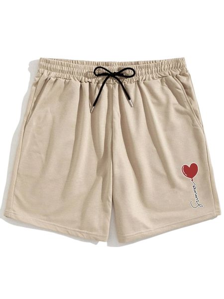 

romwe guys heart graphic drawstring shorts s25w#, White;black