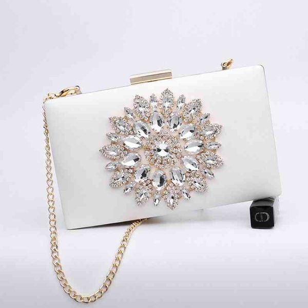 Jantar de moda PU Leather Diamond White Clutch Bag Wedding Ladi Bridal Burse for Women