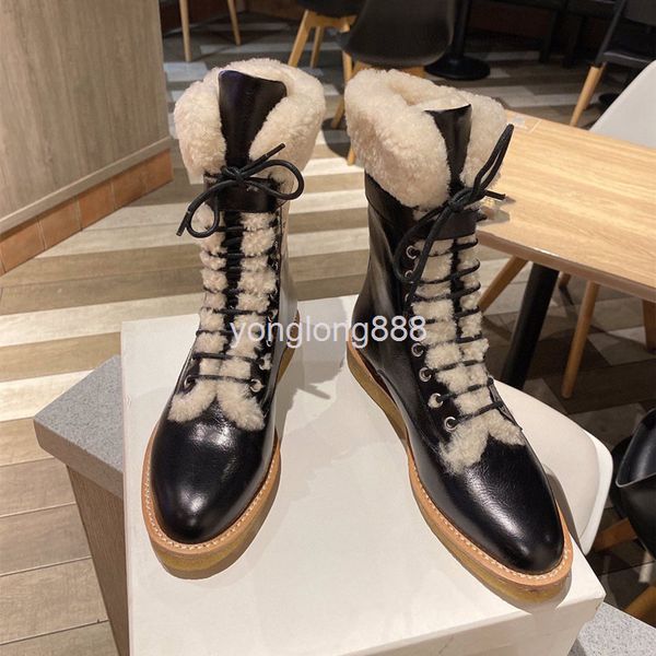 

boots high end quality snow boots women's fur integrated thickened waterproof and anti-skid high short leather plush martin, Black