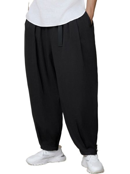 

men solid drop crotch pants q39g#, Black
