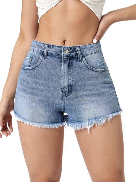 

zipper fly raw hem denim shorts l7es#, White;black