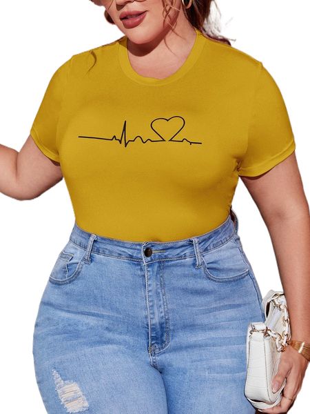 

plus heart print tee z2x5#, Black