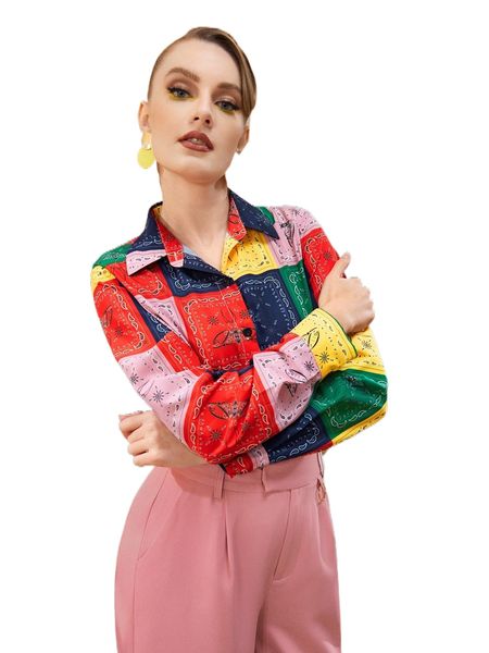 

x xosefino paisley scarf print colorblock shirt z9og#, White