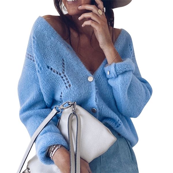 

knitted cardigan women long sleeve v neck cardigan sweater fall sweater women hollow out cardigans coat sweaters for women 210204, White;black