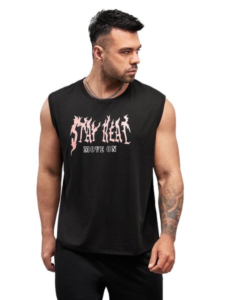 

extended sizes men letter graphic tank 57j5#, White;black