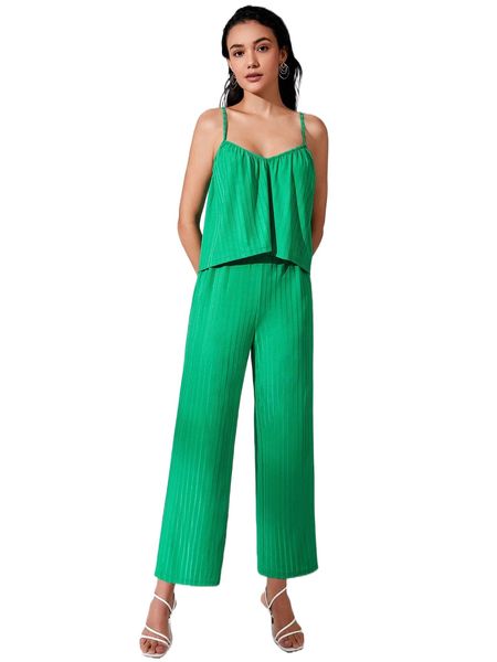 

solid cami & pants set w2nc#, White