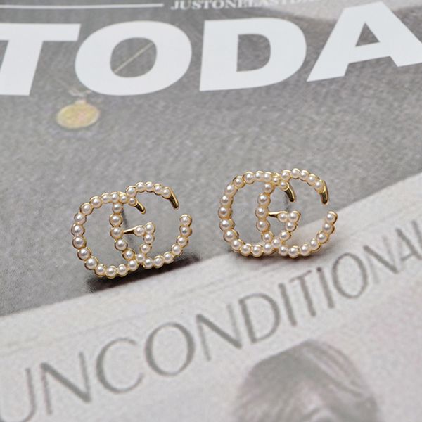 

new luxury pearl g letters designer stud earrings for women party wedding jewelry gift, Golden;silver