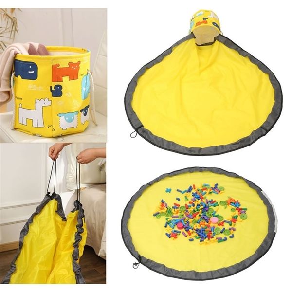 

2 in 1 15m portable kids toy storage bag play mat toys clean-up organizer drawstring pouch practical storage bags for toys 210402