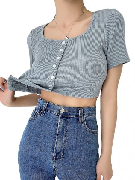 

dazy button front crop tee c92l#, White