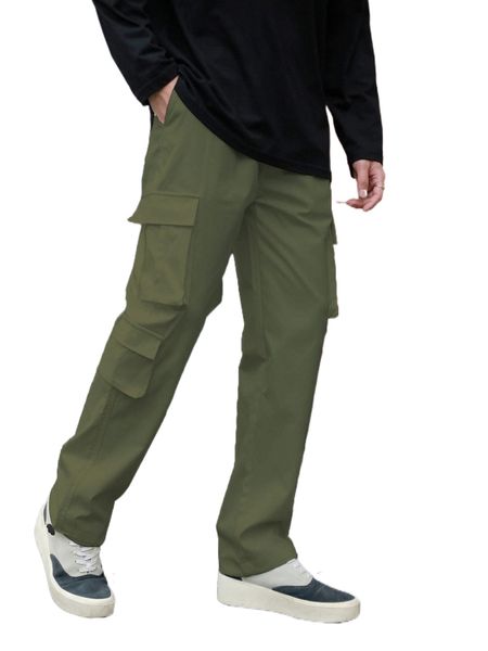 

men flap pocket side cargo pants q7lw#, Black