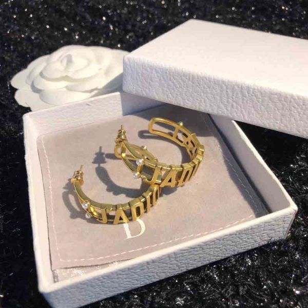 

outlet half circle letter earrings female worn out high sense earrings, Golden