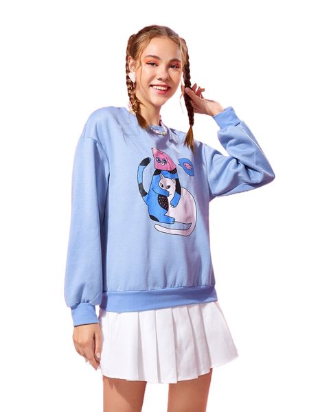 

x noko drop shoulder cartoon pattern pullover e0gw#, Black