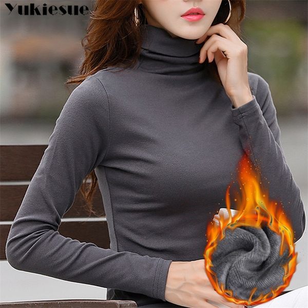 

women long sleeve t shirt autumn winter new arrival female office lady turtleneck shirt harajuku streetwear warm thick 210412, White