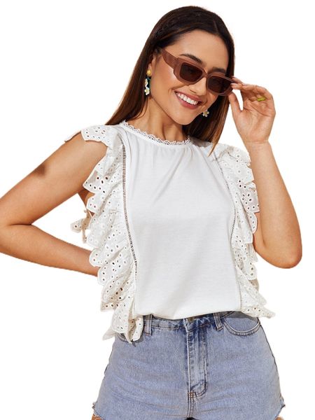 

schiffy ruffle trim keyhole back 31fm#, White