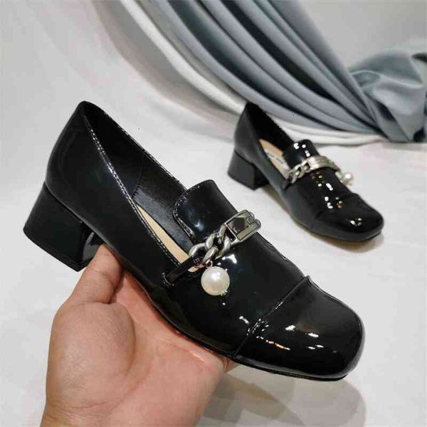 

shoes miu dress french mary jane shoes spring and autumn thick heel round head high heels chain shallow mouth single women ojud, Black