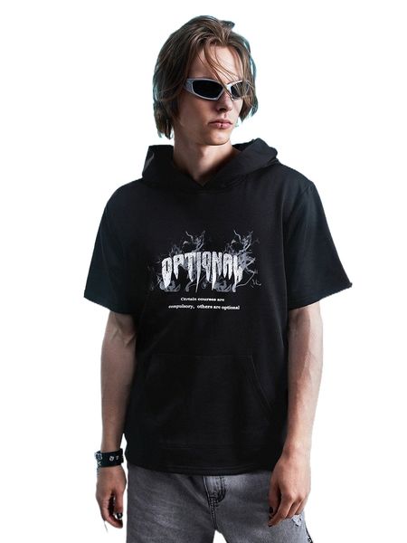 

romwe goth guys slogan graphic hooded tee c6md#, White;black