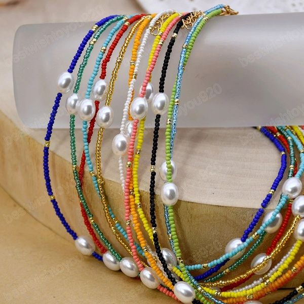 

bohemia colorful beads pearl choker necklace women fashion handmade small beads mix & match chokers neck jewelry, Golden;silver