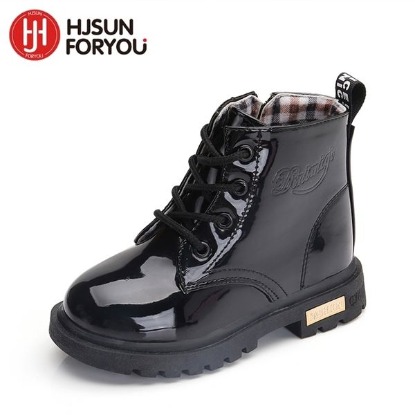 

winter children shoes pu leather waterproof martin kids snow brand girls boys rubber boots fashion sneakers 220721, Black;grey