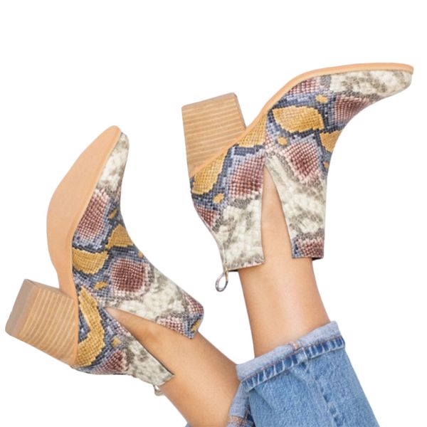 

women winter boots fashion snake skin high heel suede boots snow ankle boot shoes, Black