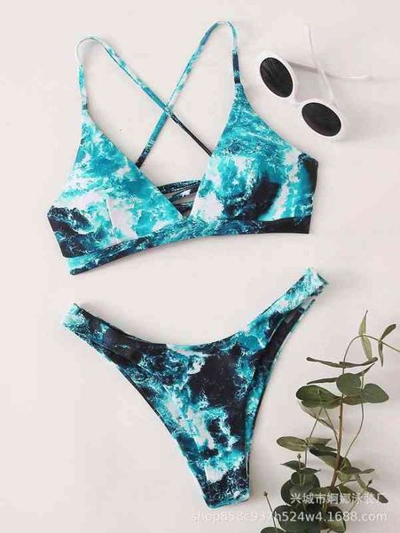 

cross swimsuit multicolor marble lace bikini swimsuit, White;black