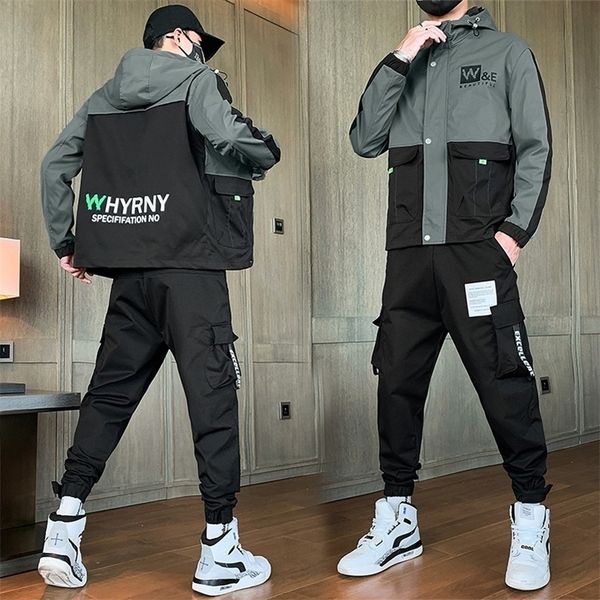 

men fashion slim fit jacketpants sets casual workwear jacket set mens streetwear hip hop tracksuits coat&long pants suit 201109, Gray