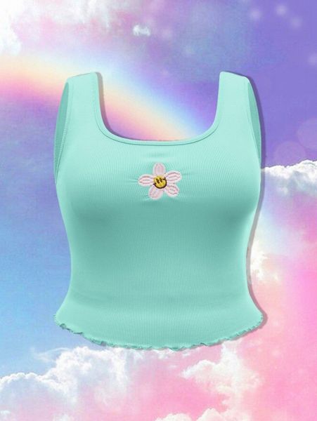 

plus floral & expression embroidery lettuce trim tank o2n6#, Black