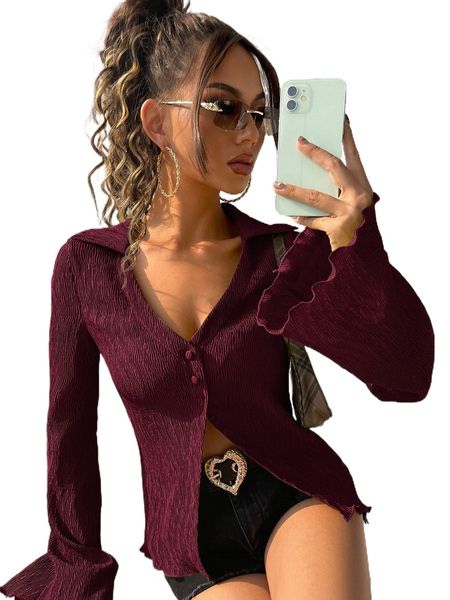 

flounce sleeve lettuce trim shirt 554o#, White