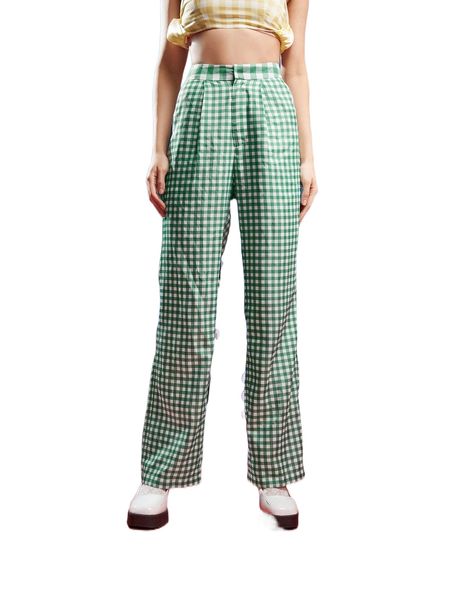 

x jewel sum high waist gingham straight leg pants u923#, Black;white