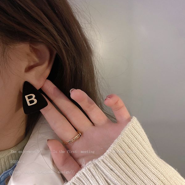 

925 silver needle korean new flannel alphabet letter earrings simple fashion triangle earrings trendy personality vintage eardrop women, Golden