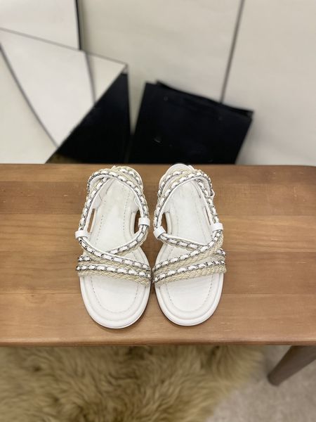 

2022 summer new sandals chain cross beach shoes women flat braided strap roman shoes holiday casual, Black
