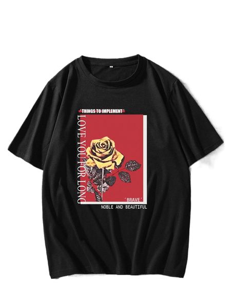 

men rose & slogan graphic tee x499#, White;black
