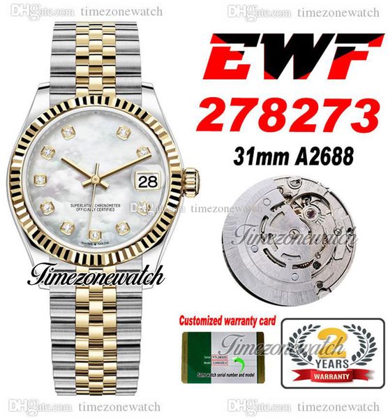 

ewf 31mm 278273 a2688 automatic womens ladies watch two tone yellow gold white diamond dial jubileesteel bracelet super edition same serial, Slivery;brown