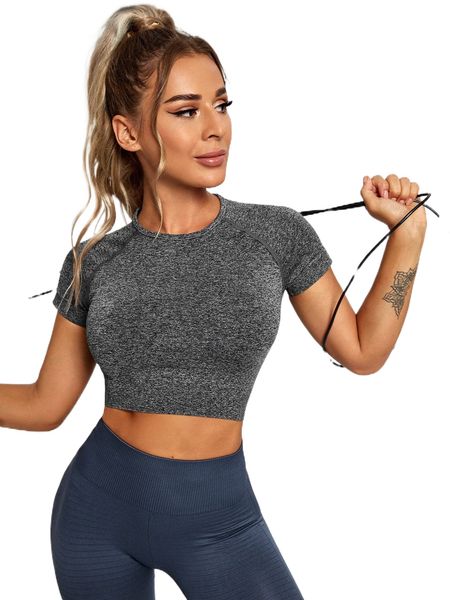 

seamless space dye raglan sleeve sports tee u2y9#, Gray