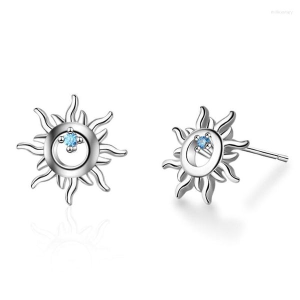 Stud Female Valentine's Day Jewelry Charm Blue Zircon Sun Flower Orecchino Orecchini in argento 925 per le donne Accessori per festeStud Mill22