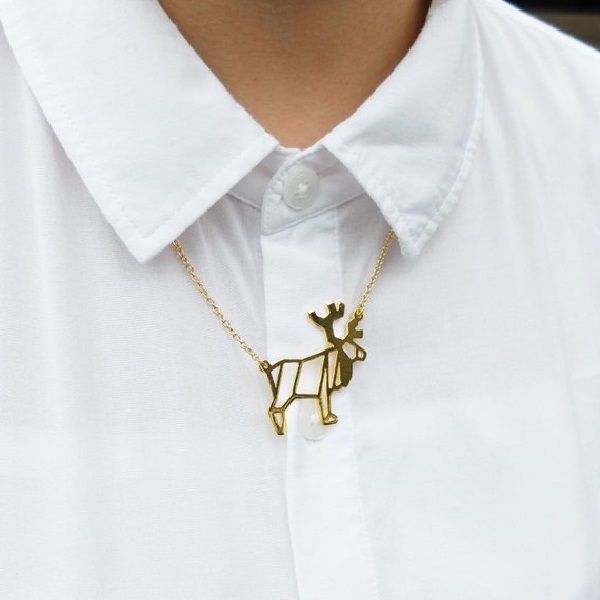 

geometric christmas origami deer pendant necklace animal antler reindeer horn stag woodland moose bambi elk charm chain necklaces, Silver