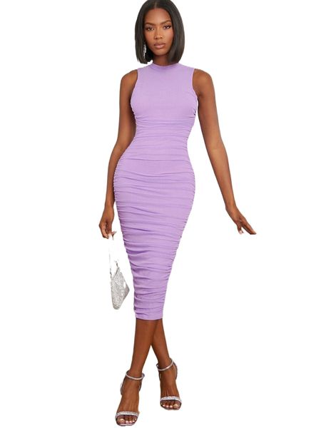 

ruched slit back tank dress p78n#, Black;gray